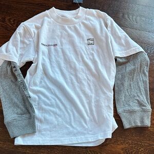 Abercrombie & Fitch White Tee with Gray Layered Sleeves 7/8 NWT
